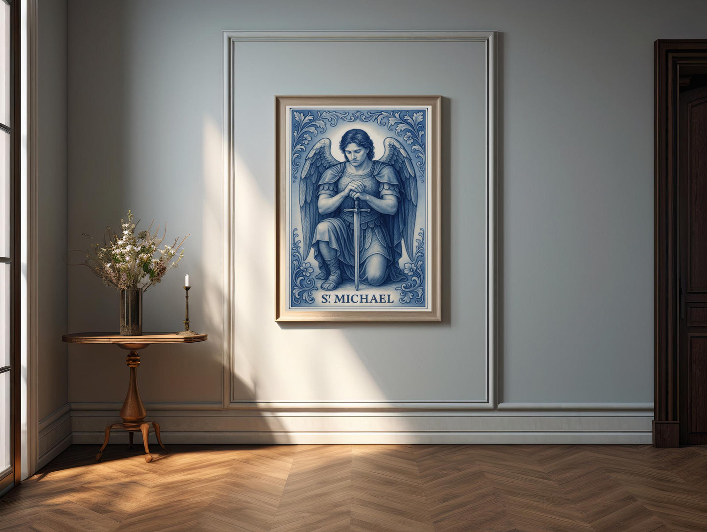 Saint Michael Print: Catholic Chinoiserie Style Wall Art ⬇️ Digital Download