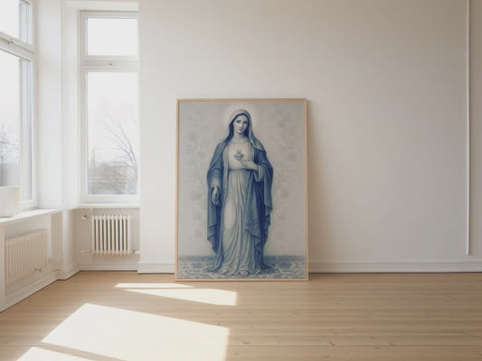 Virgin Mary Immaculate Heart Chinoiserie Vertical Poster, Matte Wall Art Decor