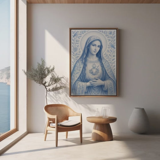 Satin Posters, Christian Art Print, Virgin Mary, Confirmation Gift, Nursery Wall Decor, Chinoiserie, Christmas Decoration, 300gsm