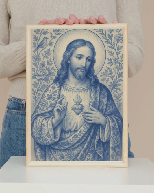 Fine Art Posters, Sacred Heart of Jesus Chinoiserie Style Poster, Religious Wall Art, Christian Decor, Home Wall Decor, Religious Gift